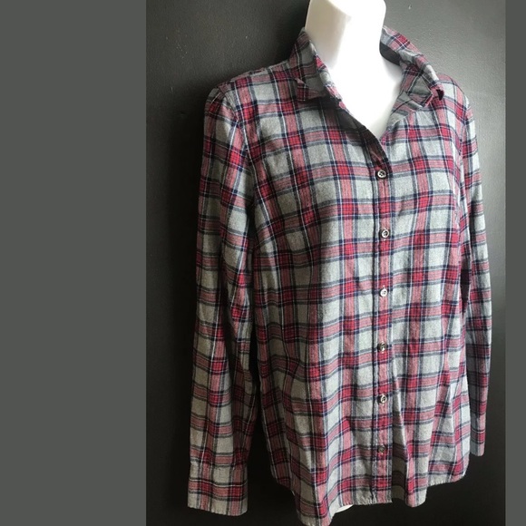 J.CREW Boy Shirt Gray Tartan Plaid Blouse Top Red - Picture 3 of 10